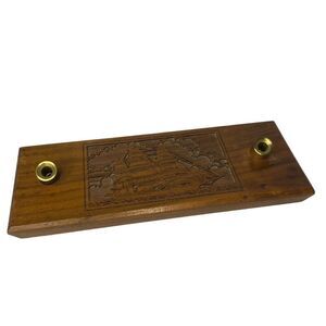 Solid Walnut Laser Engraved Sailing Ship Desk Pen Holder Vintage